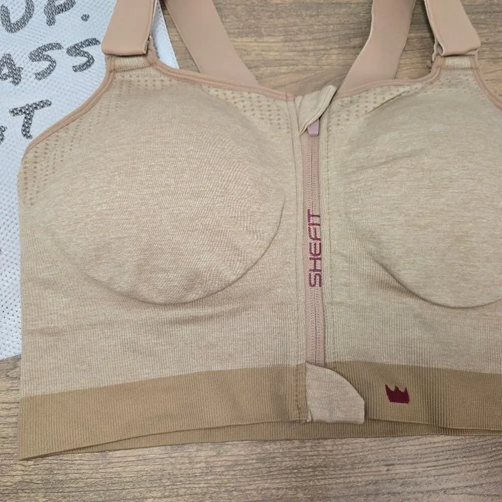 SHEFIT Low Impact Sports Bra Heathered Tan  sz 3Luxe Brand New